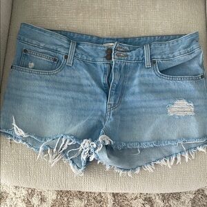 Levi's Blue Distressed Jean Shorts with Frayed Hem